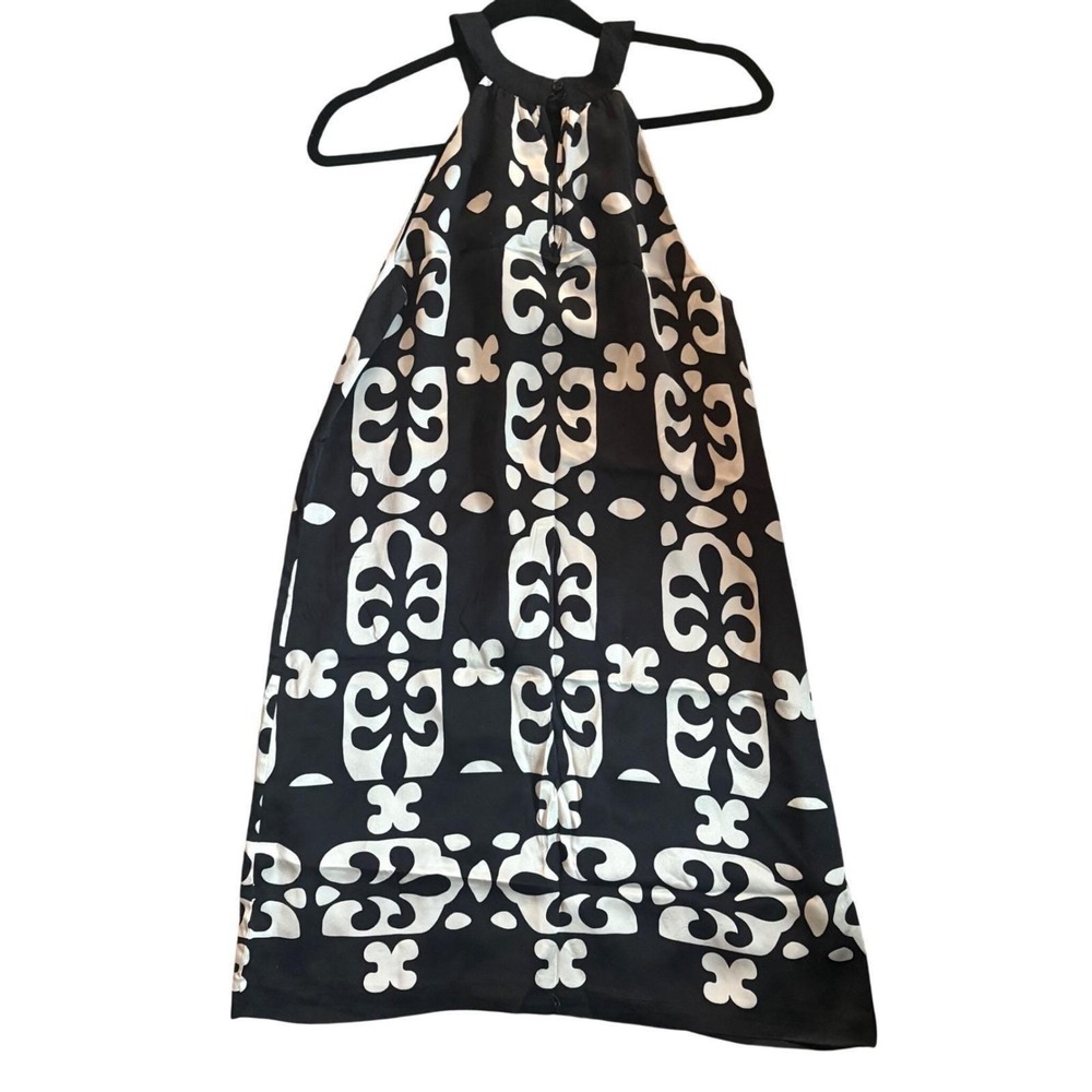 INC Intl Concepts 100% Silk Dress SIZE 6 Black White Geo Print‎ Halter Neck Y2K - Picture 6 of 9